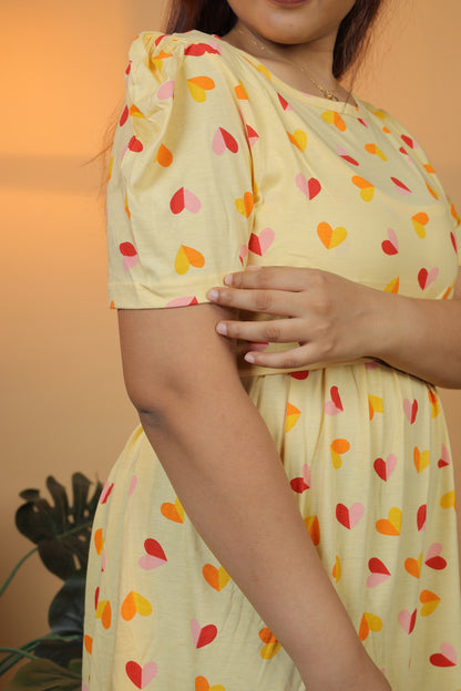 Jammies Haven Zipless Cotton Feeding & Nursing Gown in Yellow | SRDYSH1