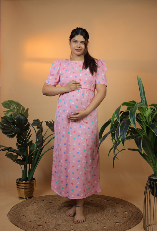 Jammies Haven Zipless Cotton Feeding & Nursing Gown in Pink  | SRDPSH1