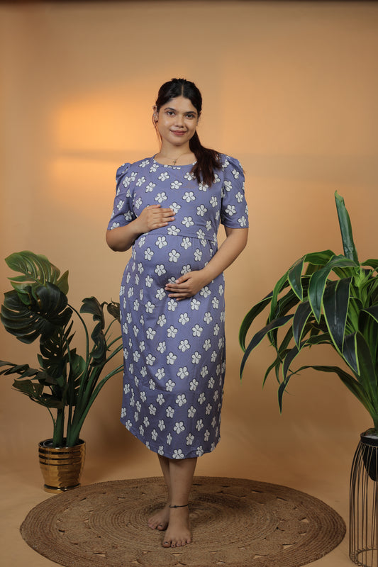 Jammies Haven Zipless Cotton Feeding & Nursing Gown in Dark Lavender | SRDDLWF1