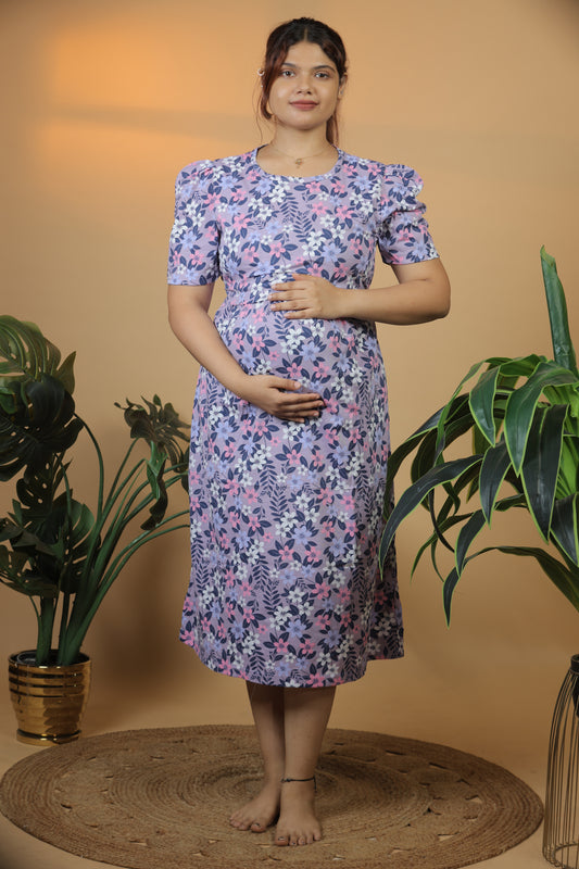 Jammies Haven Zipless Cotton Feeding & Nursing Gown in Lavender Floral | SRDLFD1