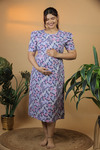 Jammies Haven Zipless Cotton Feeding & Nursing Gown in Lavender Floral | SRDLFD1