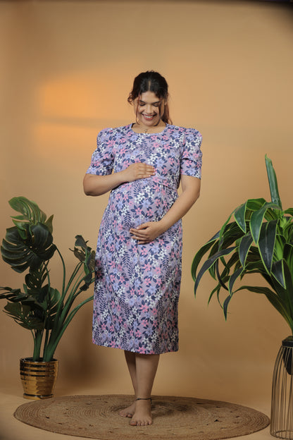 Jammies Haven Zipless Cotton Feeding & Nursing Gown in Lavender Floral | SRDLFD1