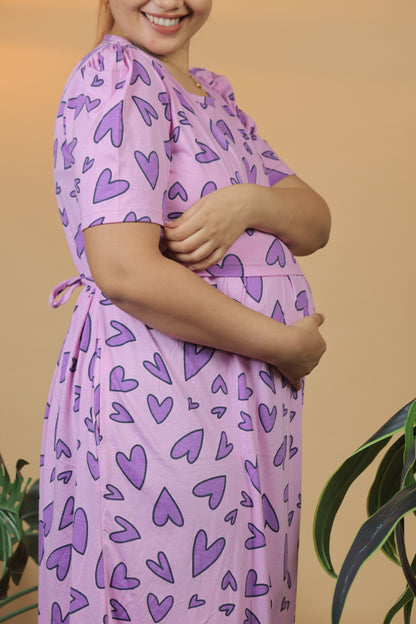Zipless Cotton Maternity & Feeding Nightgown | Pregnancy | Voilet Heart