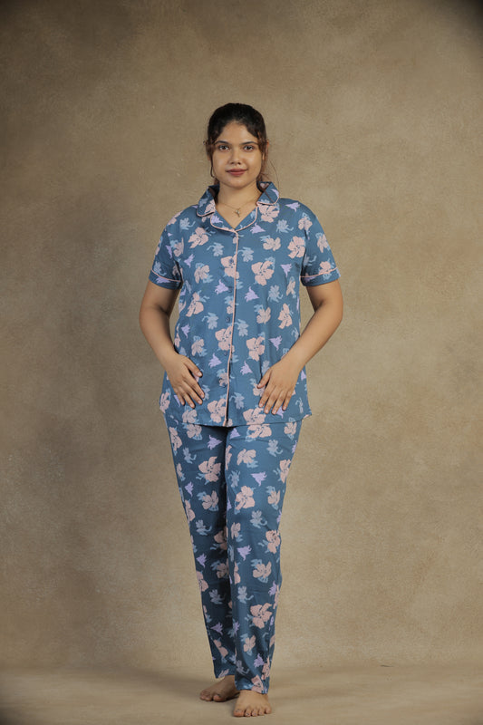 Jammies Haven Premium Pajama Set in Floral Light Blue | 5187B