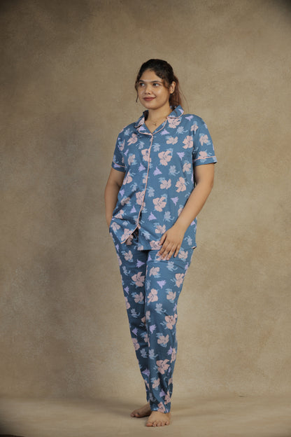 Jammies Haven Premium Pajama Set in Floral Light Blue | 5187B