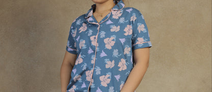 Jammies Haven Premium Pajama Set in Floral Light Blue | 5187B