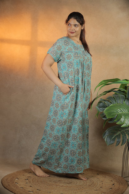 Jammies Haven Premium Alpine Nighty in Mandala Sea Green | A9108C