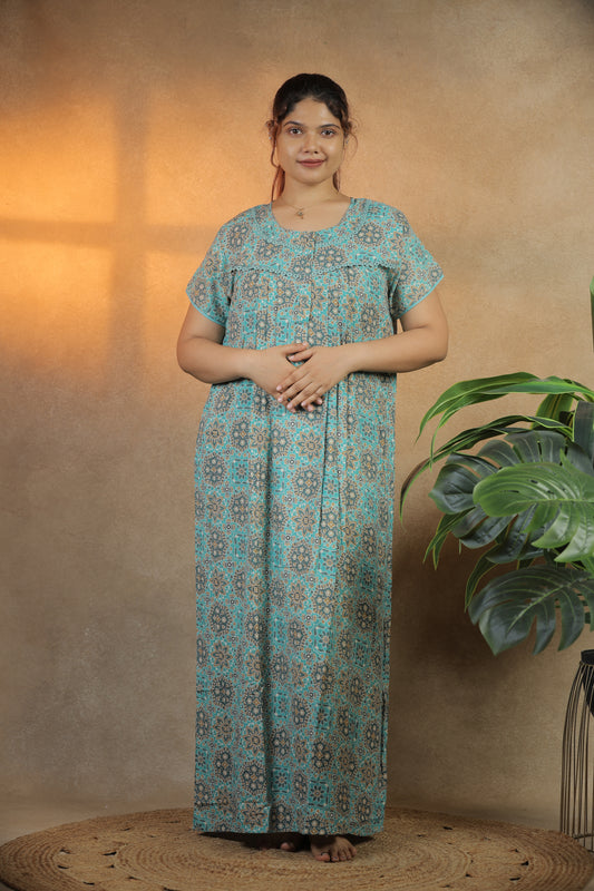 Jammies Haven Premium Alpine Nighty in Mandala Sea Green | A9108C