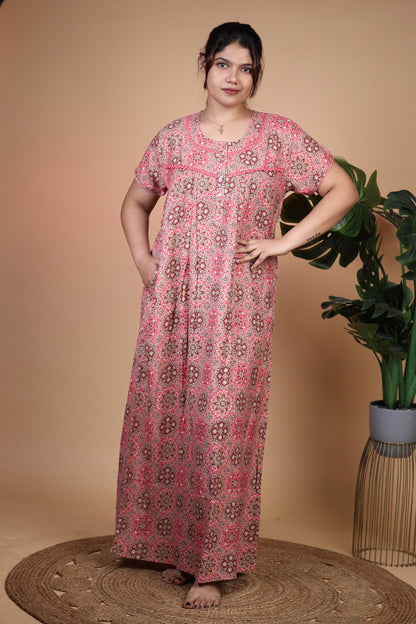 Jammies Haven Premium Alpine Nighty in Mandala Pink | A9108A