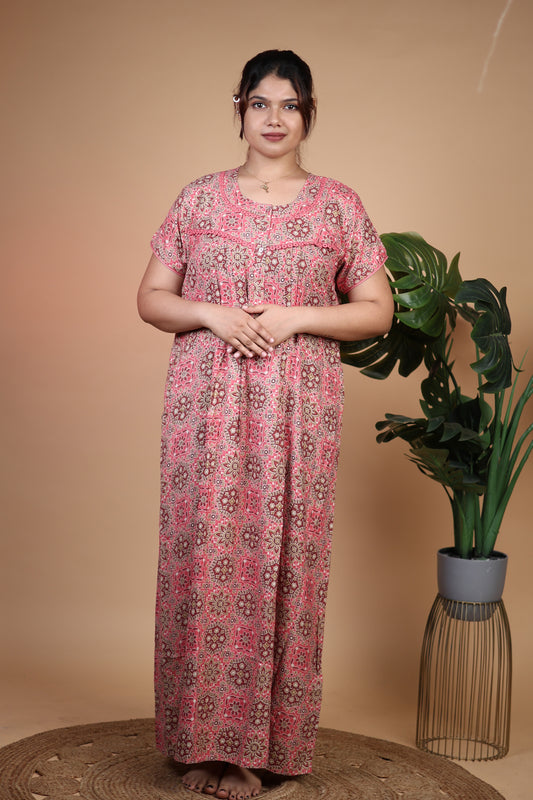Jammies Haven Premium Alpine Nighty in Mandala Pink | A9108A