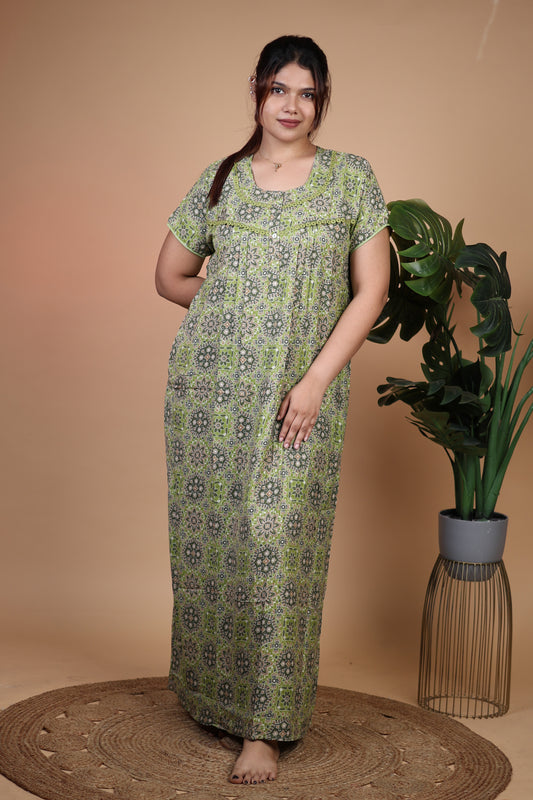 Jammies Haven Premium Alpine Nighty in Mandala Green | A9108B