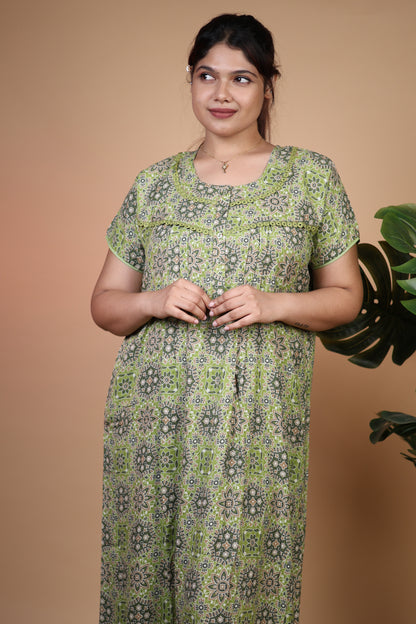 Jammies Haven Premium Alpine Nighty in Mandala Green | A9108B
