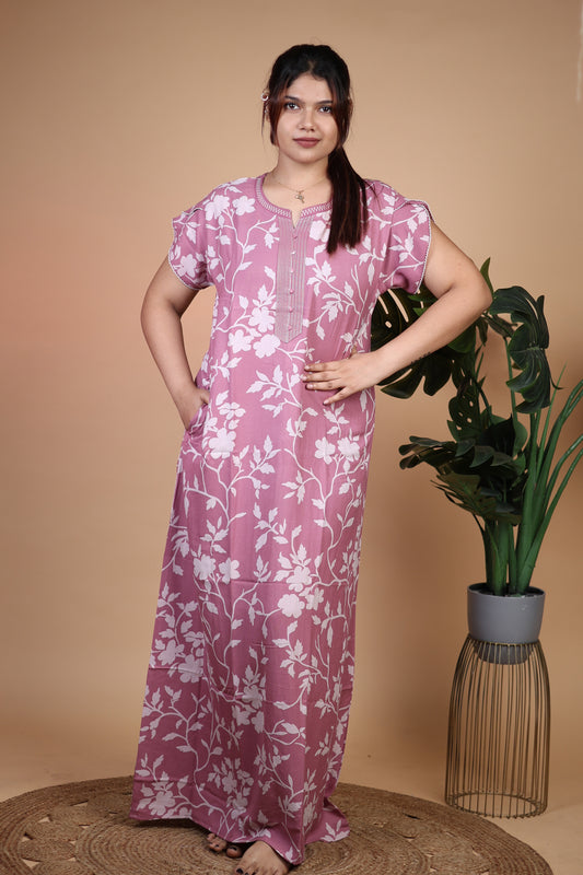 Jammies Haven Premium Alpine Nighty in Pink Floral | A7376A1
