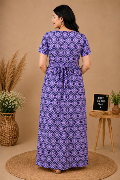 Zipless Cotton Maternity & Feeding Nightgown | Pregnancy | Purple Bliss
