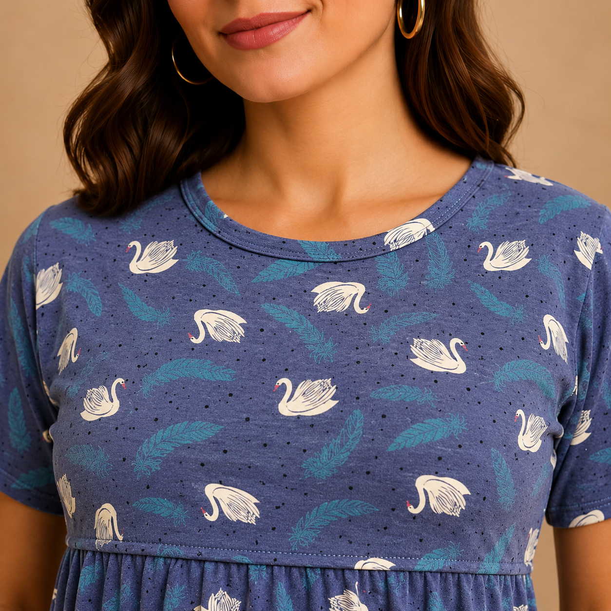 Zipless Cotton Maternity & Feeding Nightgown | Pregnancy | Swan Blue