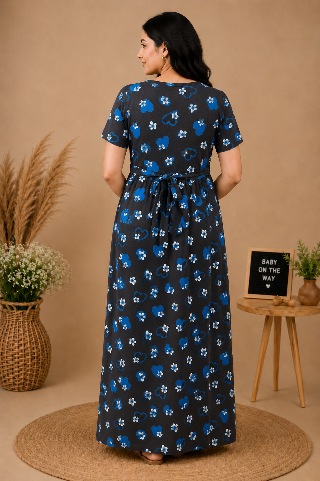 Zipless Cotton Maternity & Feeding Nightgown | Pregnancy | Grey Floral