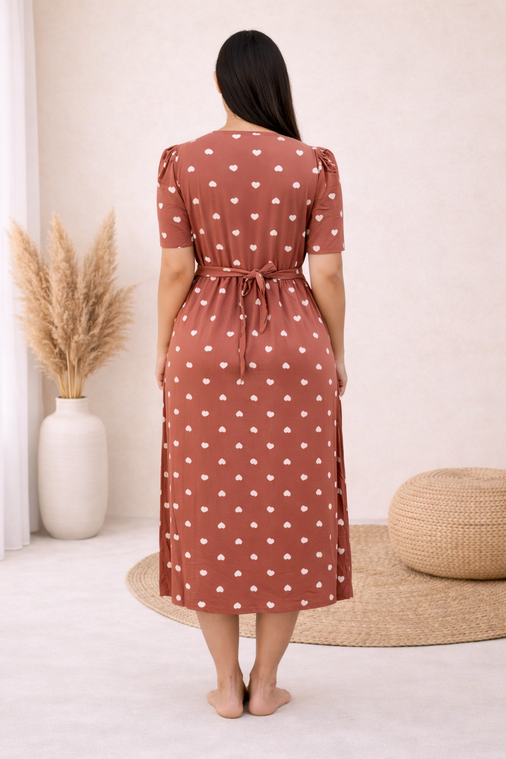 Valentine Zipless Cotton Feeding & Nursing Gown – Brown Heart | BH01