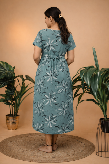 Valentine Zipless Cotton Feeding & Nursing Gown – Mint Floral | MF01