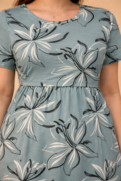 Valentine Zipless Cotton Feeding & Nursing Gown – Mint Floral | MF01