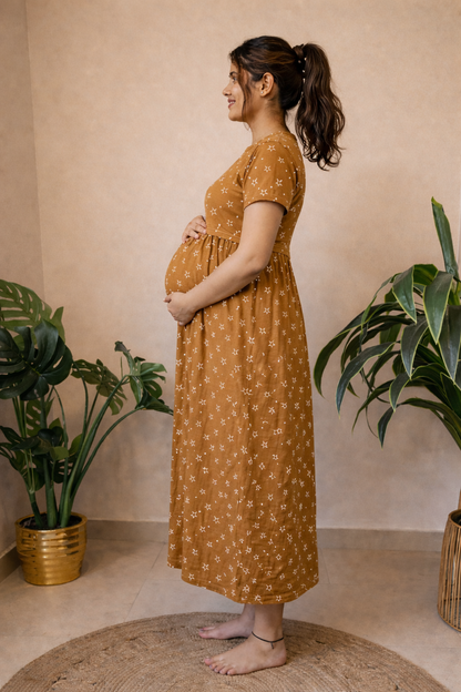 Jammies Haven Zipless Cotton Maternity & Feeding Nightgown | Pregnancy Nightdress | Mustard