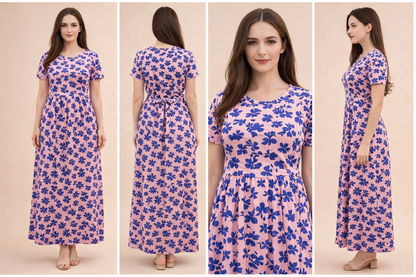 Jammies Haven Zipless Cotton Feeding & Nursing Gown – Pink Blue Floral | ILT15