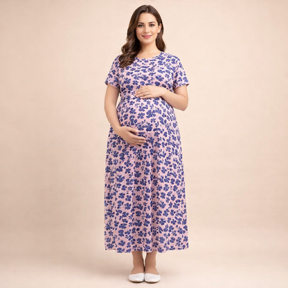 Jammies Haven Zipless Cotton Feeding & Nursing Gown – Pink Blue Floral | ILT15