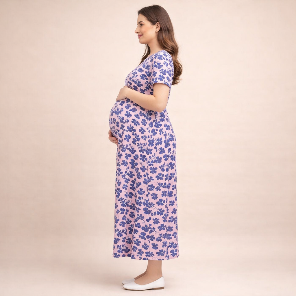 Jammies Haven Zipless Cotton Feeding & Nursing Gown – Pink Blue Floral | ILT15