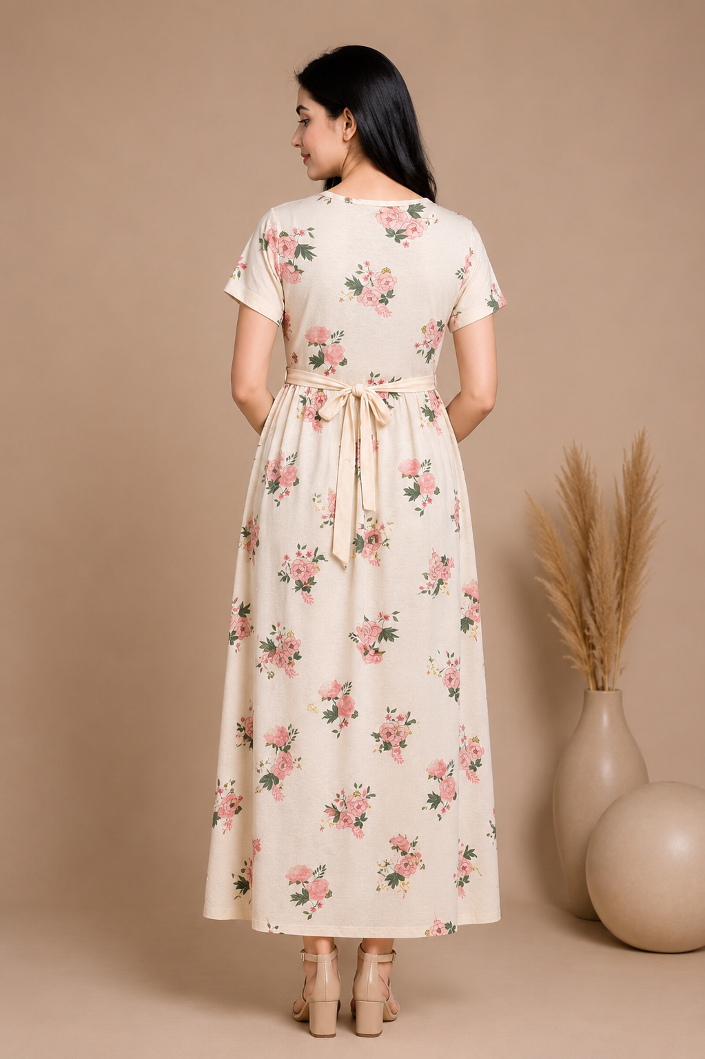 Zipless Cotton Maternity & Feeding Nightgown | Pregnancy Nighty | Ivory