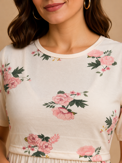 Zipless Cotton Maternity & Feeding Nightgown | Pregnancy Nighty | Ivory