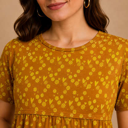 Zipless Cotton Maternity & Feeding Nightgown | Pregnancy | Mustard Floral