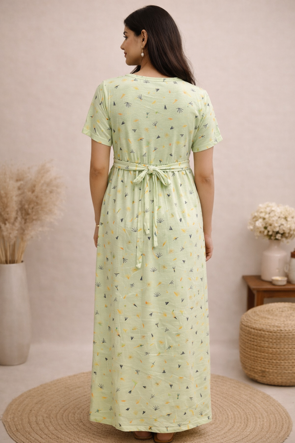 Zipless Cotton Maternity & Feeding Nightgown | Pregnancy Nighty | Radiant Green