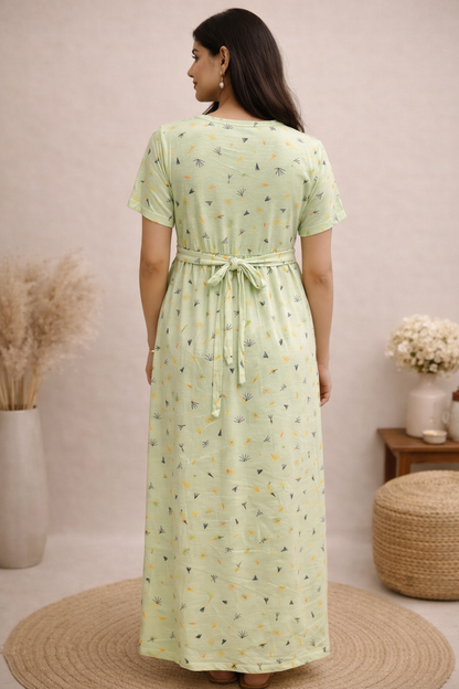 Zipless Cotton Maternity & Feeding Nightgown | Pregnancy Nighty | Radiant Green