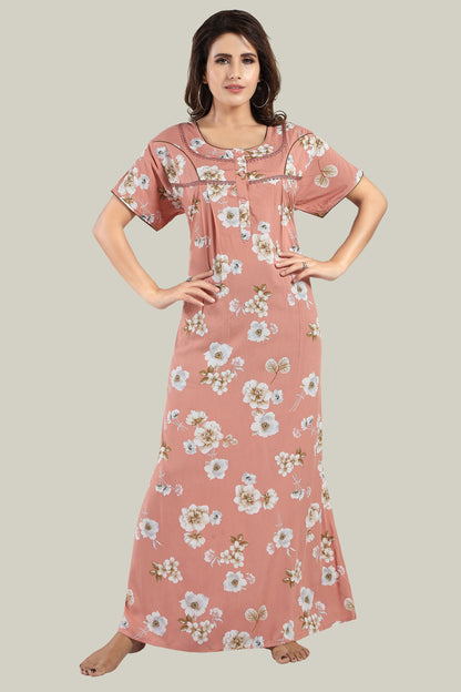 Jammies Haven Rayon Nighty in Light Blue | Premium Nighty | Short Sleeve |Side Pocket | RY