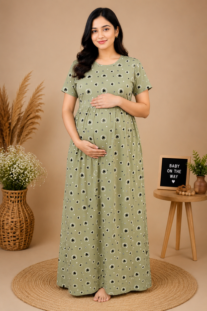 Zipless Cotton Maternity & Feeding Nightgown | Pregnancy | Bubble Green