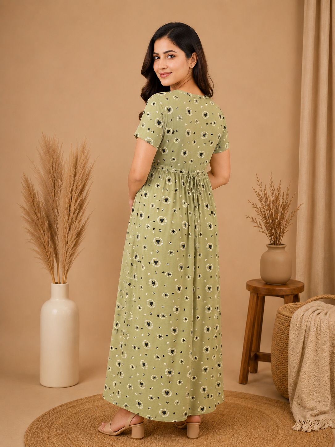 Zipless Cotton Maternity & Feeding Nightgown | Pregnancy | Bubble Green