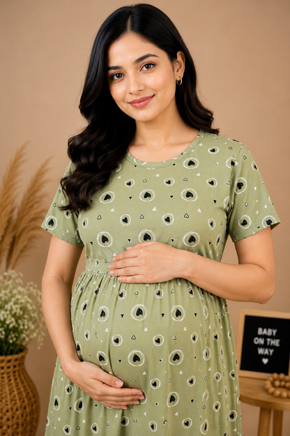 Zipless Cotton Maternity & Feeding Nightgown | Pregnancy | Bubble Green