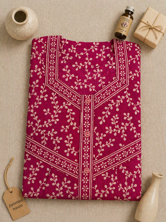 Cotton Nighty for Women in Pink Floral Ladies Nightdress | 3XL