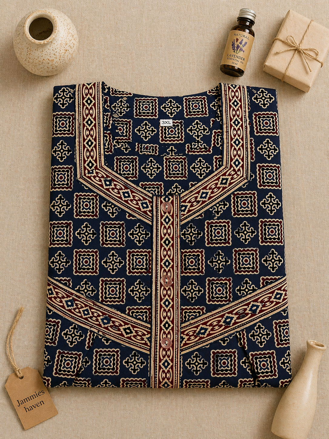 Cotton Nighty for Women Blue Print Ladies Nightdress | 3XL