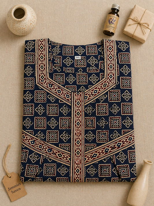 Cotton Nighty for Women Blue Print Ladies Nightdress | 3XL