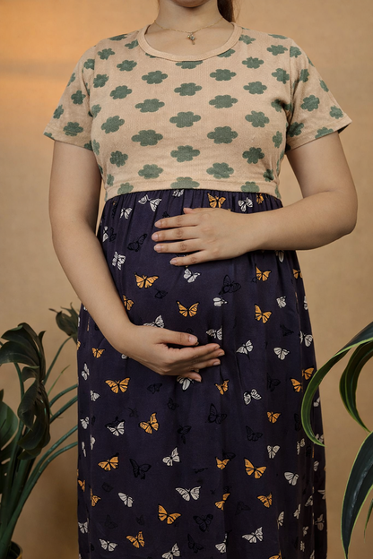 Zipless Cotton Maternity & Feeding Nightgown | Pregnancy Nighty | BTDS