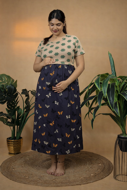 Zipless Cotton Maternity & Feeding Nightgown | Pregnancy Nighty | BTDS