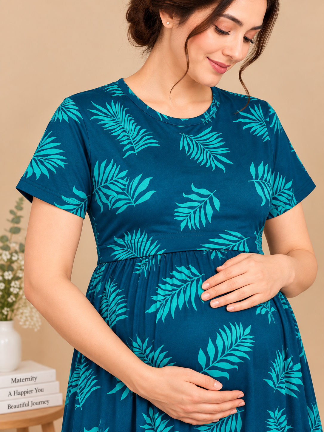 Zipless Cotton Maternity & Feeding Nightgown | Pregnancy | Teal