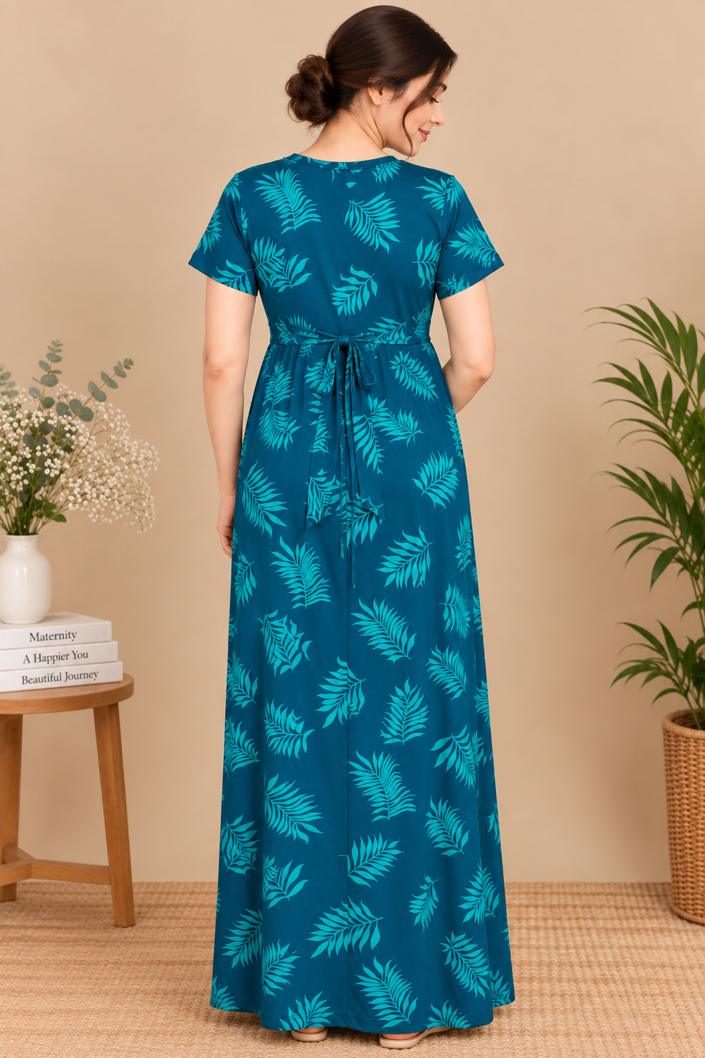 Zipless Cotton Maternity & Feeding Nightgown | Pregnancy | Teal