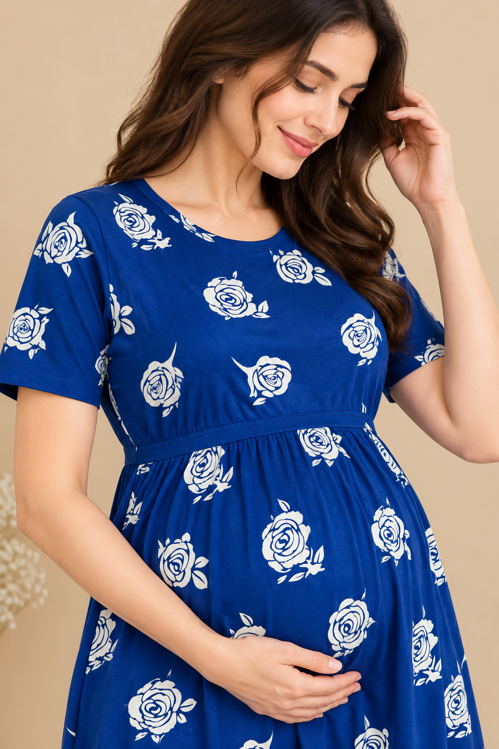 Zipless Cotton Maternity & Feeding Nightgown | Pregnancy | Royal Blue