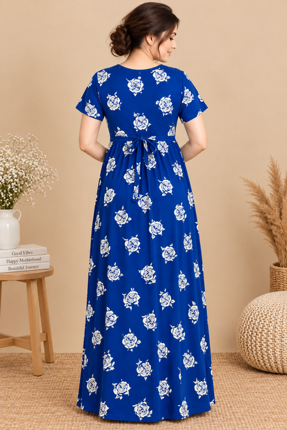 Zipless Cotton Maternity & Feeding Nightgown | Pregnancy | Royal Blue