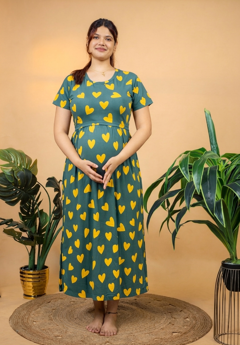 Zipless Cotton Maternity & Feeding Nightgown | Pregnancy Nighty | PBY1
