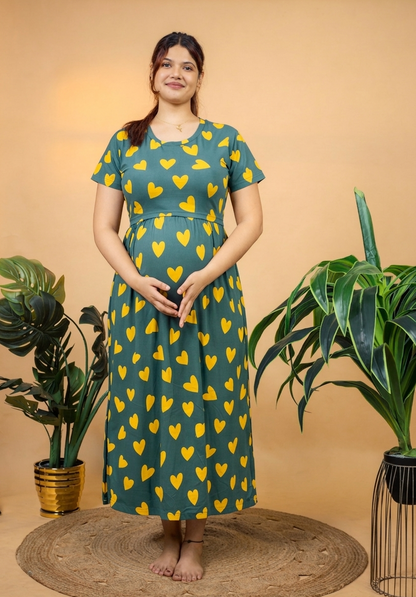 Zipless Cotton Maternity & Feeding Nightgown | Pregnancy Nighty | PBY1