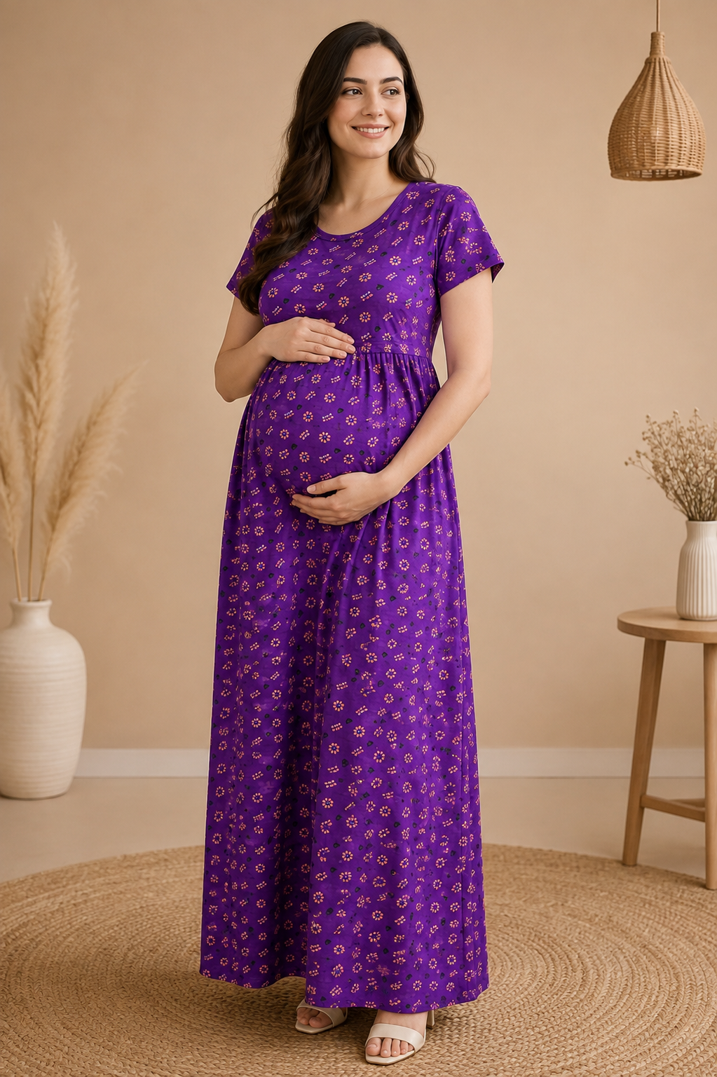 Zipless Cotton Maternity & Feeding Nightgown | Pregnancy | Voilet Bliss