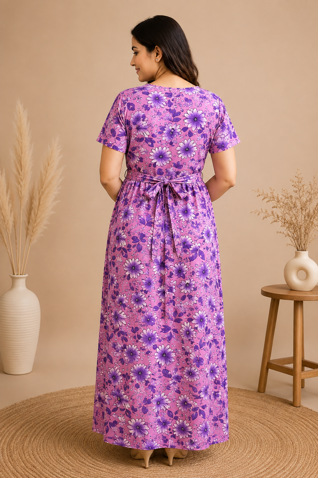 Zipless Cotton Maternity & Feeding Nightgown | Pregnancy | Pink Floral