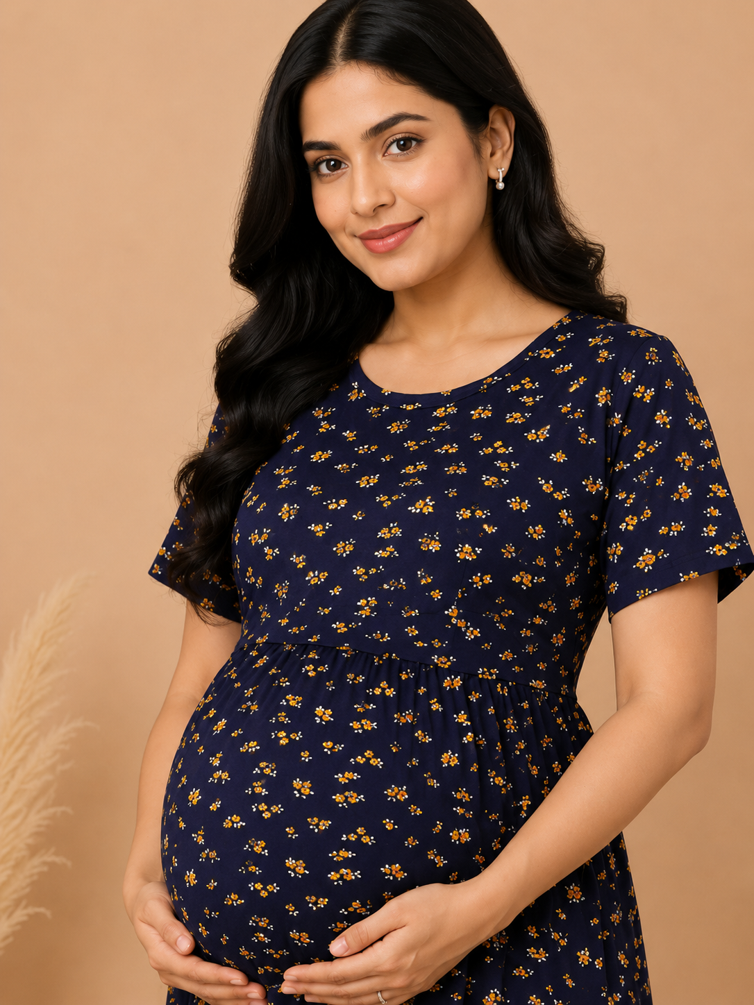 Zipless Cotton Maternity & Feeding Nightgown | Pregnancy Nighty | Blue Floral